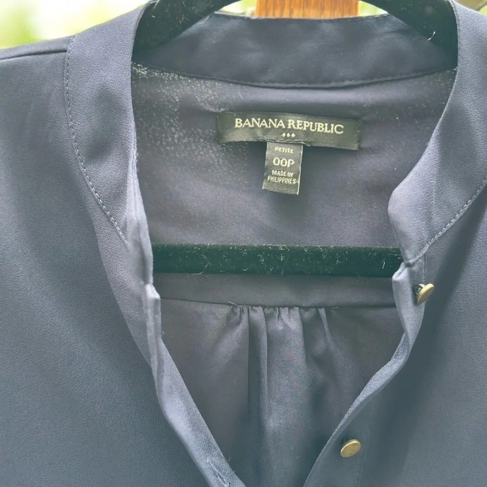 Banana Republic Navy Business Tailored Ruffle Sleeve Button-Down Dress - Picture 3 of 8